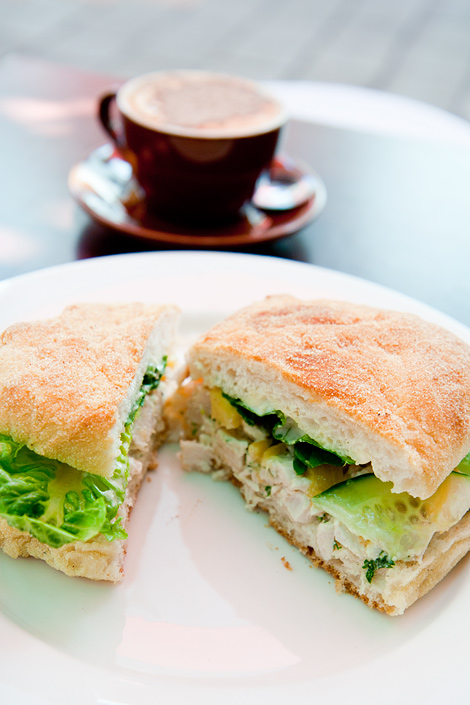 Poached chicken on Turkish bread