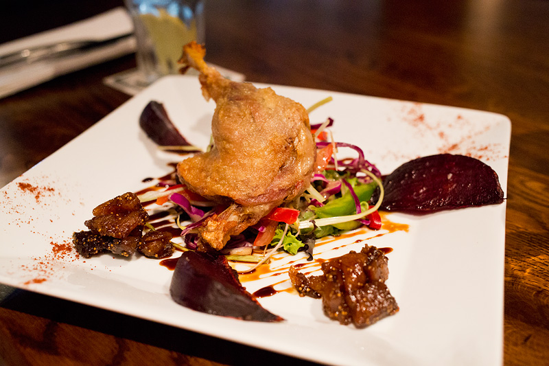 Confit of duck with roasted baby beets, marinated figs &amp; apricot