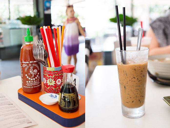 Cutlery and condiments on every table - that's how it's done in many Asian countries. Great Vietnamese iced coffee.